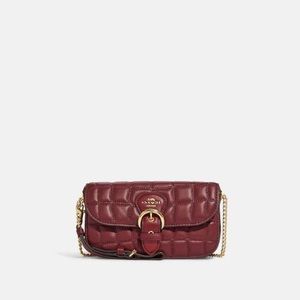 Coach Burgundy Quilted Clutch with Gold Chain